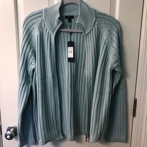 Talbots Light Blue Cable Knit Zipper Jacket